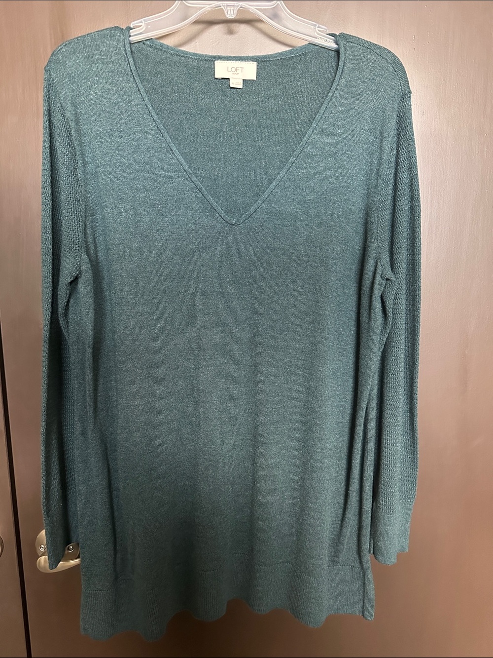 Loft Outlet Women's V Neck Teal Green Tunic Length Sweater Size XL